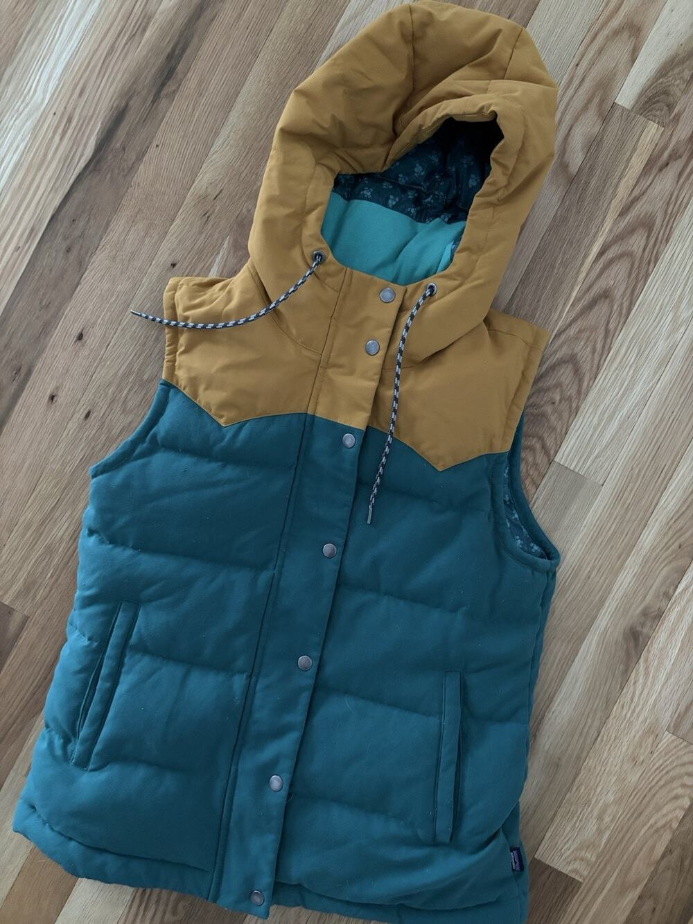 Women PATAGONIA Goose Down Bivy Hooded Hoody Sweater Vest Jacket MUSHROOM Medium
